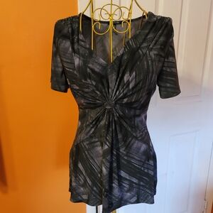 Daisy Fuentes Black and Gray Patterned Blouse